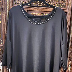ISABELLA RODRIGUEZ BLACK LONG BLOUSE WITH STUDDED JEWELED COLLAR & BOTTOM HEM 1X